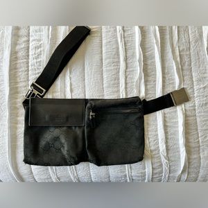 Authentic Gucci black monogram canvas waist bag Fanny pack